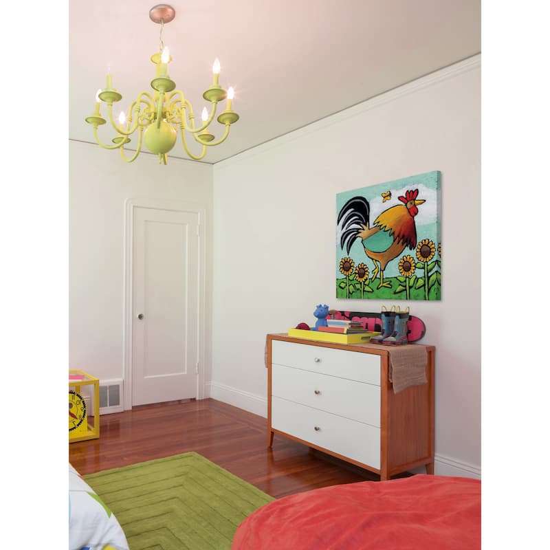 Marmont Hill - 'Rooster with Sunflowers' by Janet Nelson Painting Print on Wrapped Canvas - Multi-Color