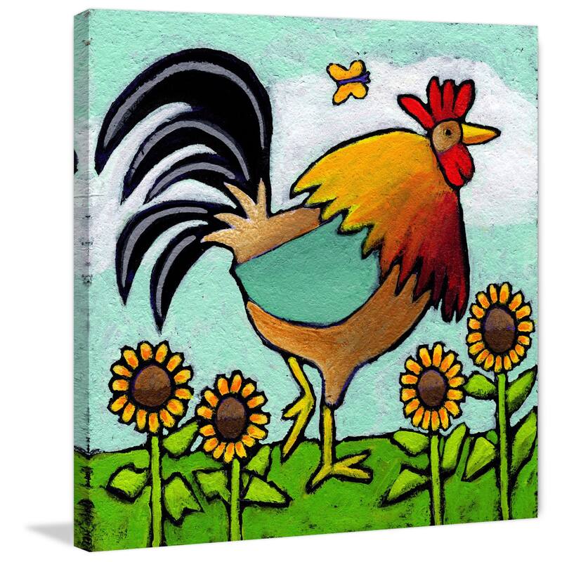 Marmont Hill - 'Rooster with Sunflowers' by Janet Nelson Painting Print on Wrapped Canvas - Multi-Color