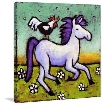 Marmont Hill - 'Rooster Rides a Horse' by Janet Nelson Painting Print on Wrapped Canvas - Multi-Color