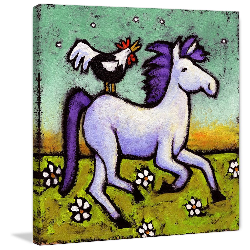 Marmont Hill - 'Rooster Rides a Horse' by Janet Nelson Painting Print on Wrapped Canvas - Multi-Color