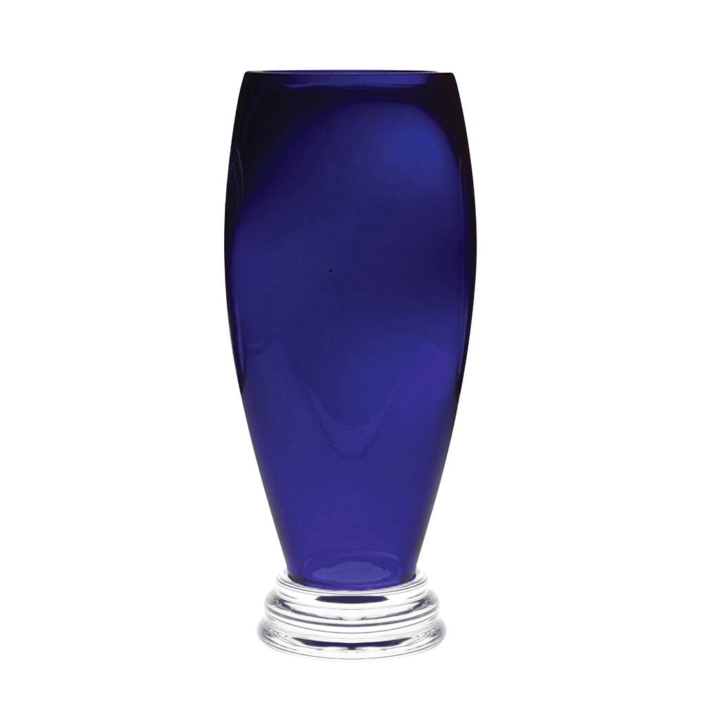 Majestic Gifts Blue Glass Footed Barrel Vase