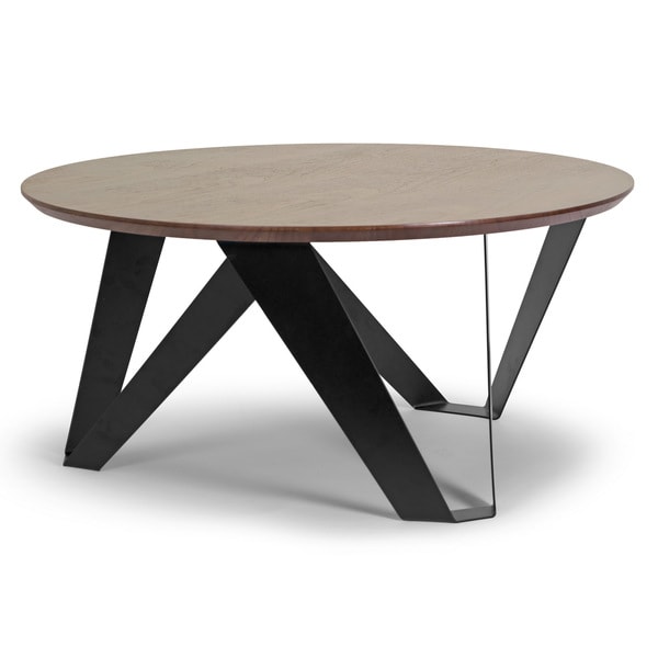 Shop Aimi Walnut Finish Round Modern Coffee Table With Black Metal Legs