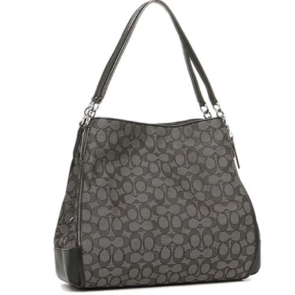 Coach Women S 36424 Phoebe Outline Signature Smoke Black Canvas And Leather Shoulder Bag Coach Women S 36424 Phoebe Outline Signature Smoke Black Canvas And Leather Shoulder Bag