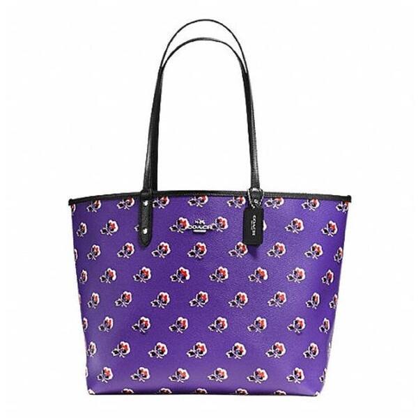 Coach Signature Purple Canvas Reversible City Tote With Pouch Handbag