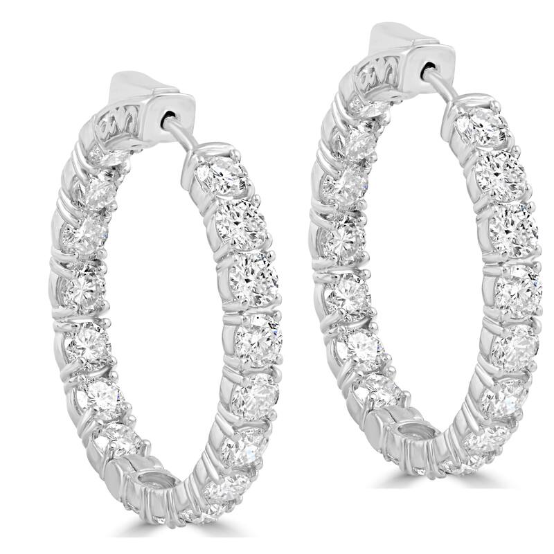 14k White Gold 6.13 ct TDW Diamond Inside Outside Hoops