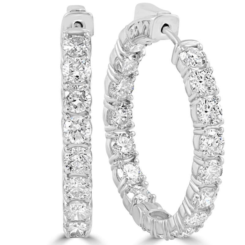 14k White Gold 6.13 ct TDW Diamond Inside Outside Hoops