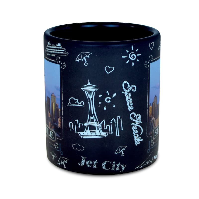 Puzzled Seattle Skyline Blackboard Ceramic Mini Mug