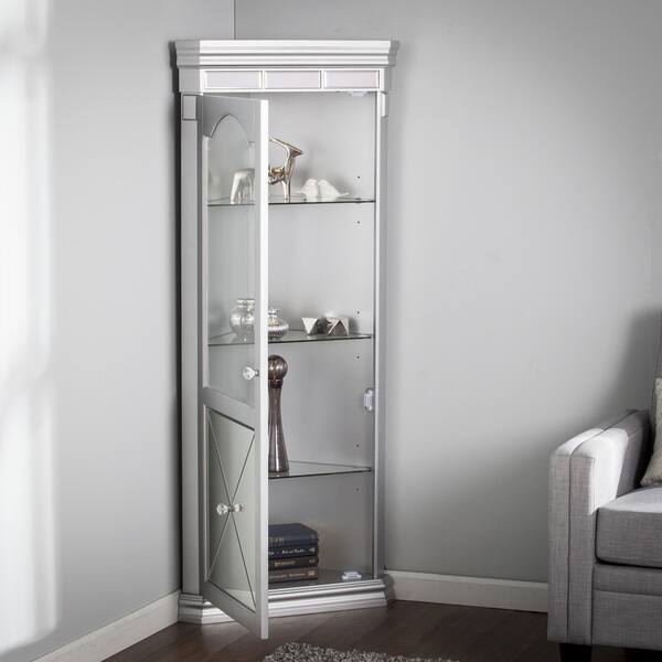 Shop Zephyr Mirrored Lighted Corner Curio Cabinet Free Shipping