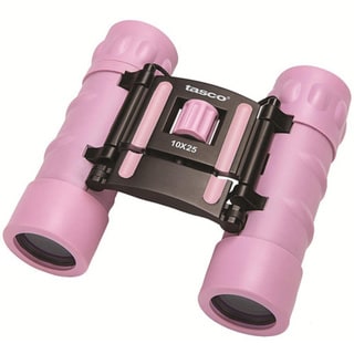 Tasco Essentials Pink 10x25 Roof Prism Binoculars in Clamshell Packaging