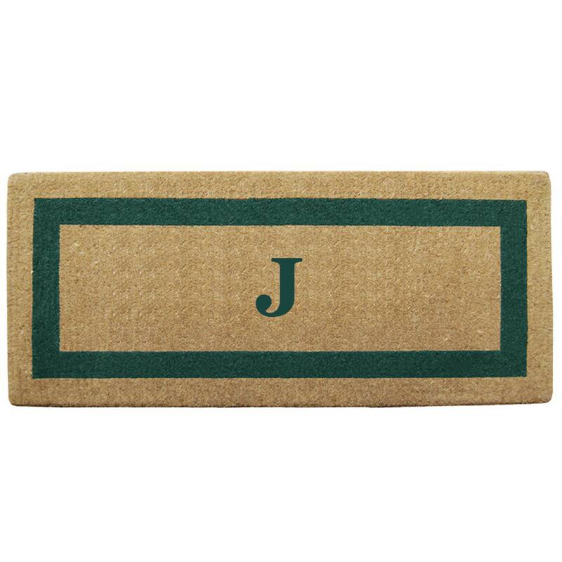 Green Single Picture Frame Heavy-duty Coir Monogrammed Doormat - 24 inches x 57 inches - J