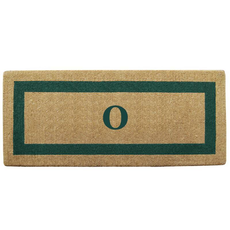 Green Single Picture Frame Heavy-duty Coir Monogrammed Doormat - 24 inches x 57 inches - O