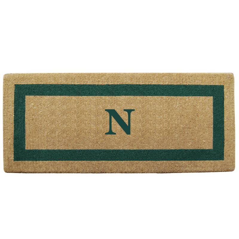 Green Single Picture Frame Heavy-duty Coir Monogrammed Doormat - 24 inches x 57 inches - N