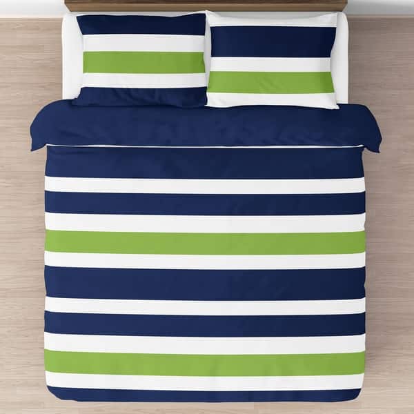 Shop Navy And Lime Green On White Stripe Full Queen 3 Piece
