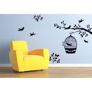 Cage and Flower Vinyl Wall Decals Removable for Home Walls Craft Living Bird 