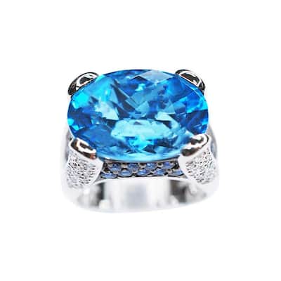 Kabella 18k White Gold Blue Topaz, Sapphires, and 2/5ct TDW Diamond Estate Ring