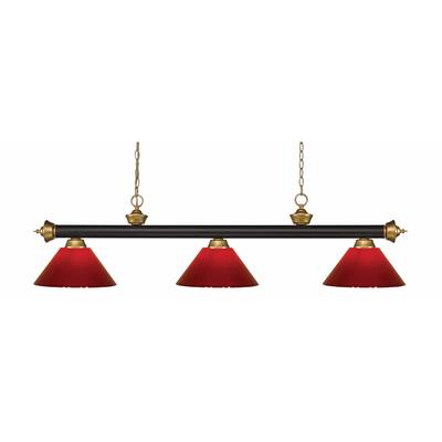 Avery Home Lighting Riviera Bronze & Satin Gold Red 3 Light Billiard Light - Bronze + Satin Gold
