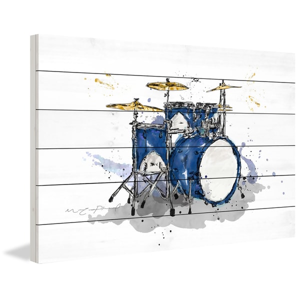 Marmont Hill - Handmade Drum Bleu Royal Painting Print on White Wood