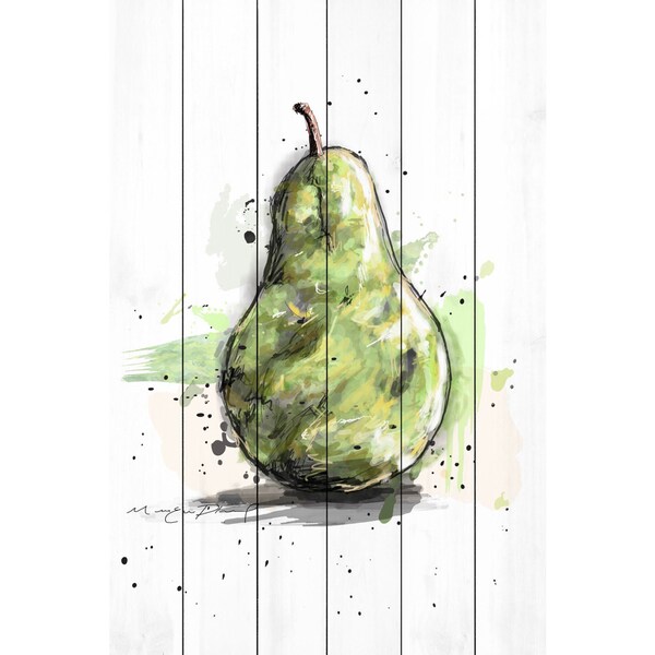 Marmont Hill - Handmade Poire Verte 3 Painting Print on White Wood