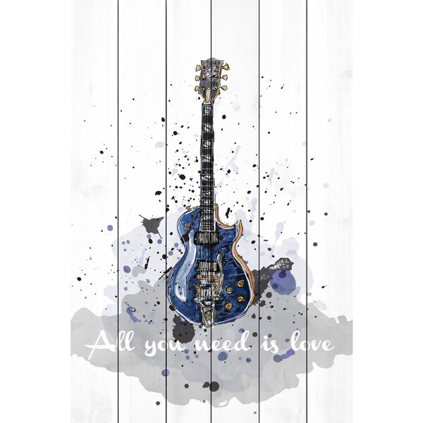 Marmont Hill - Handmade Guitare Bleue Painting Print on White Wood