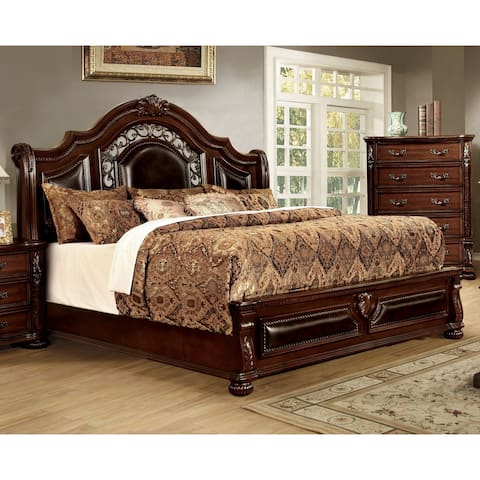 Furniture of America Fess Traditional Faux Leather Sleigh Bed