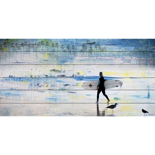 Handmade Parvez Taj - Day of Surfing Print on White Wood