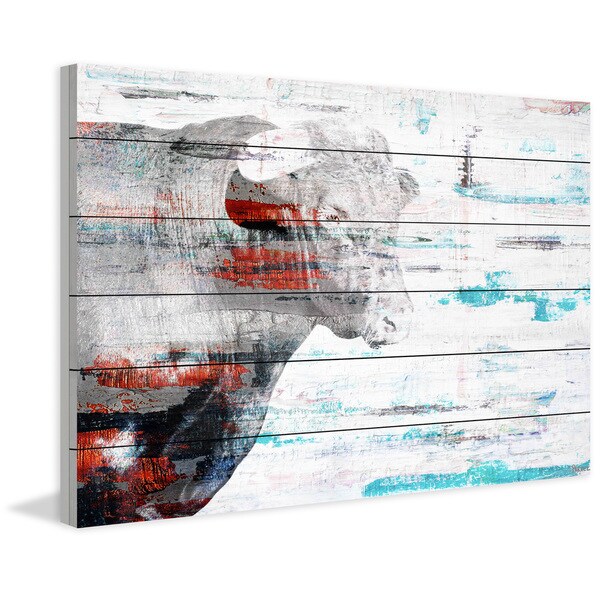 Handmade Parvez Taj - Red Bull Profile Print on White Wood