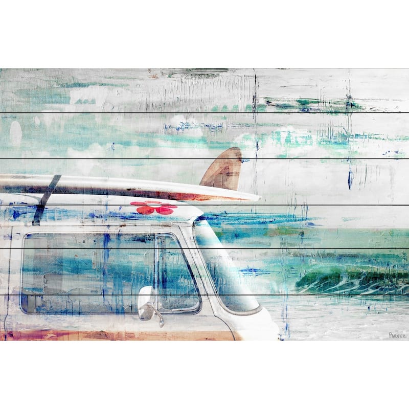 Parvez Taj - 'Beach Trip' Painting Print on White Wood - Multi-color