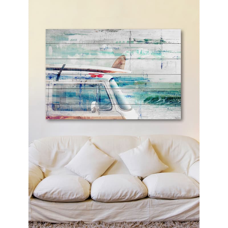 Parvez Taj - 'Beach Trip' Painting Print on White Wood - Multi-color