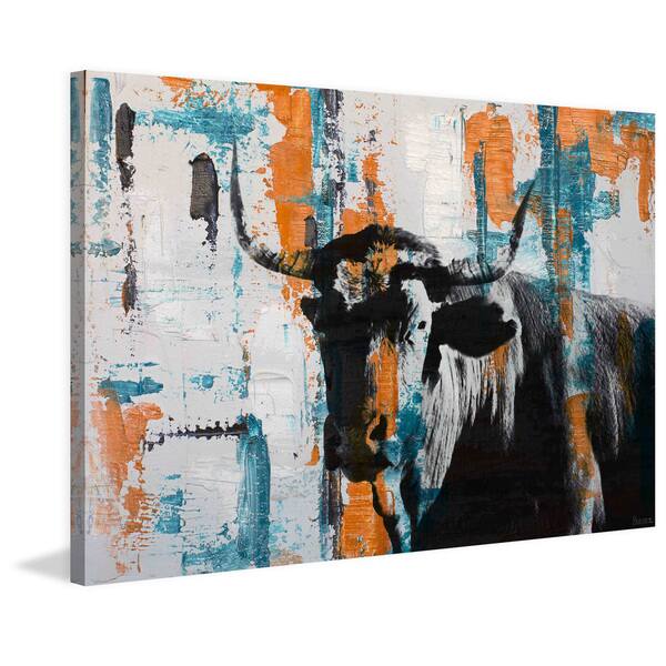 Handmade Parvez Taj Orange Teal Steer Print On Wrapped Canvas Overstock 13732789