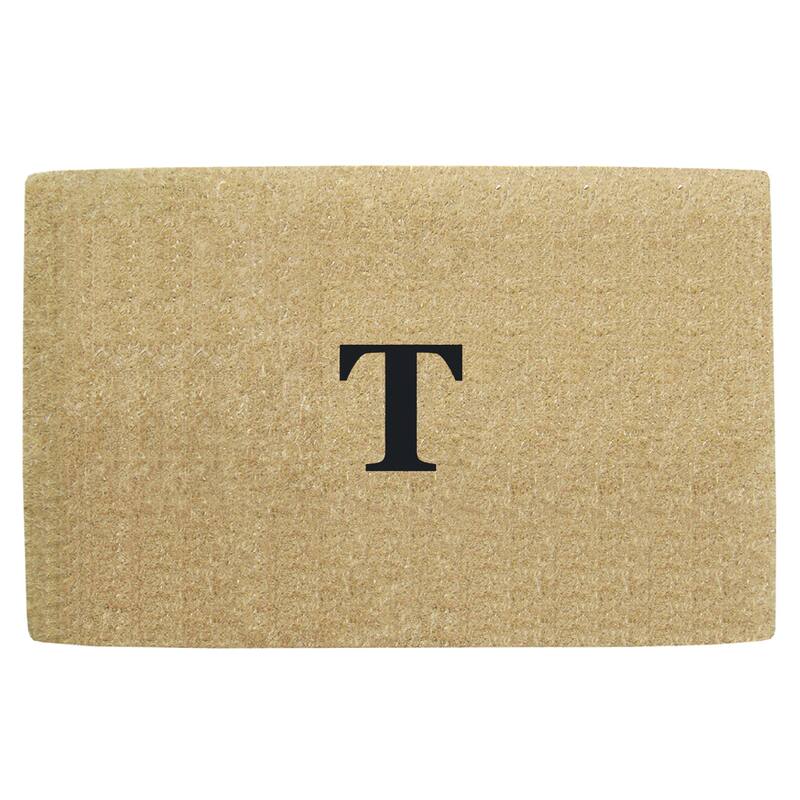 Monogrammed Brown Coir 22 x 36 Heavy Duty Door Mat - 22 inches x 36 inches - T