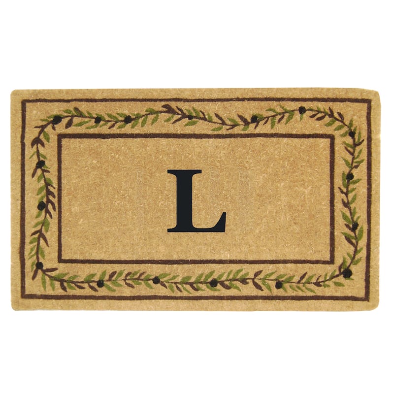 Heavy-duty Coir Decorative Olive Branch Border Monogrammed Doormat - 22 inches x 36 inches