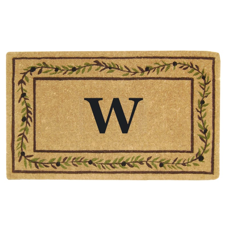 Heavy-duty Coir Decorative Olive Branch Border Monogrammed Doormat - 22 inches x 36 inches