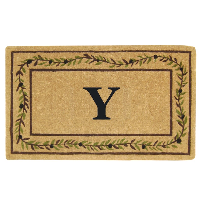 Heavy-duty Coir Decorative Olive Branch Border Monogrammed Doormat - 22 inches x 36 inches