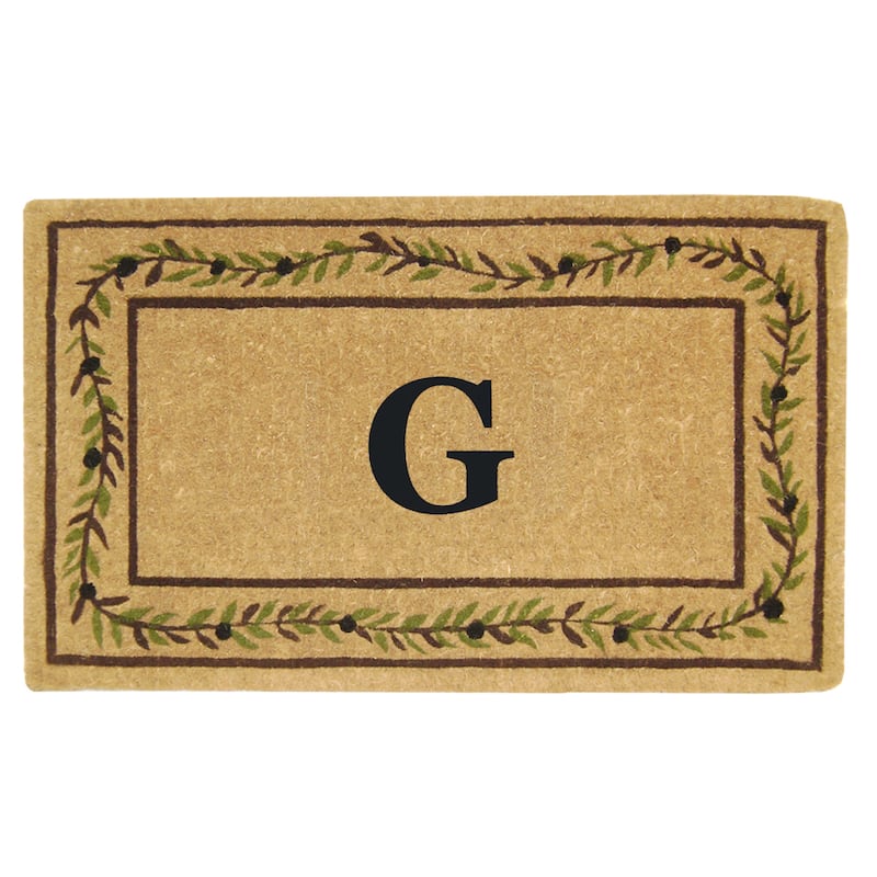 Heavy-duty Coir Decorative Olive Branch Border Monogrammed Doormat - 22 inches x 36 inches - G - Green/Brown