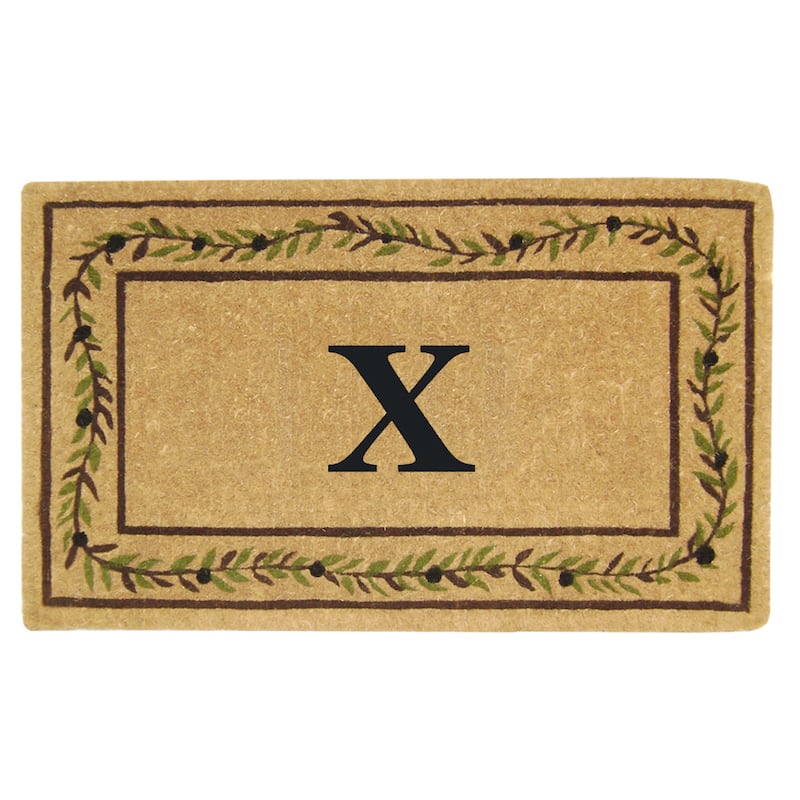 Heavy-duty Coir Decorative Olive Branch Border Monogrammed Doormat - 22 inches x 36 inches