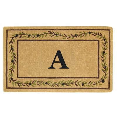 Heavy-duty Coir Decorative Olive Branch Border Monogrammed Doormat - 22 inches x 36 inches