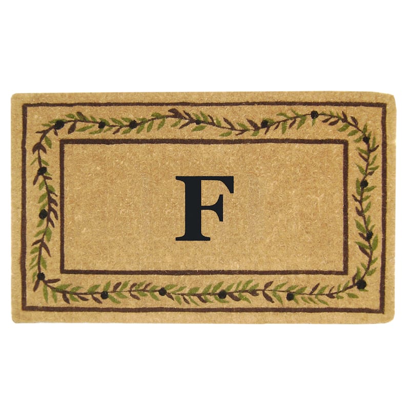 Heavy-duty Coir Decorative Olive Branch Border Monogrammed Doormat - 22 inches x 36 inches