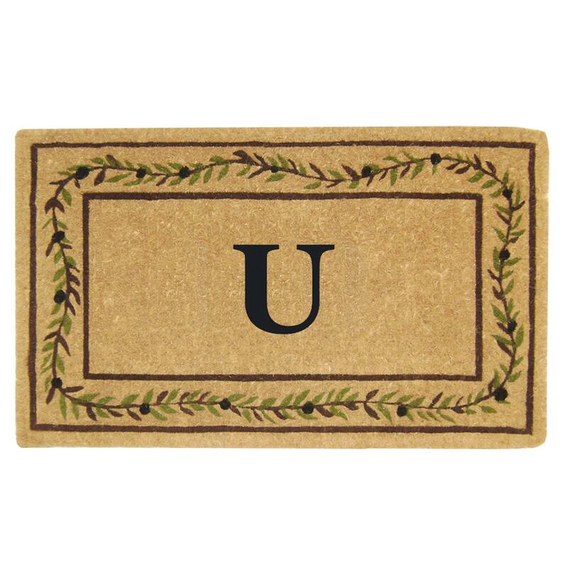 Heavy-duty Coir Decorative Olive Branch Border Monogrammed Doormat - 22 inches x 36 inches