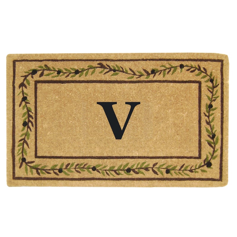 Heavy-duty Coir Decorative Olive Branch Border Monogrammed Doormat - 22 inches x 36 inches