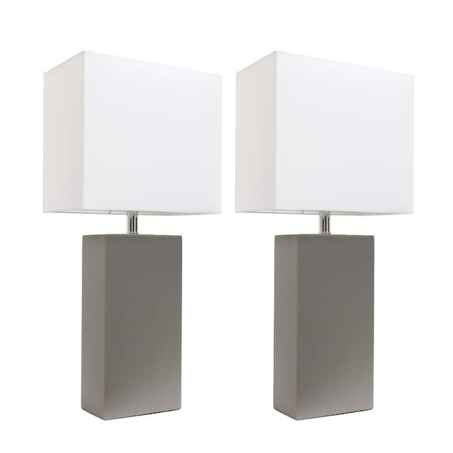 Porch & Den Fairway Grey/White Leather Modern Table Lamps (Set of 2)