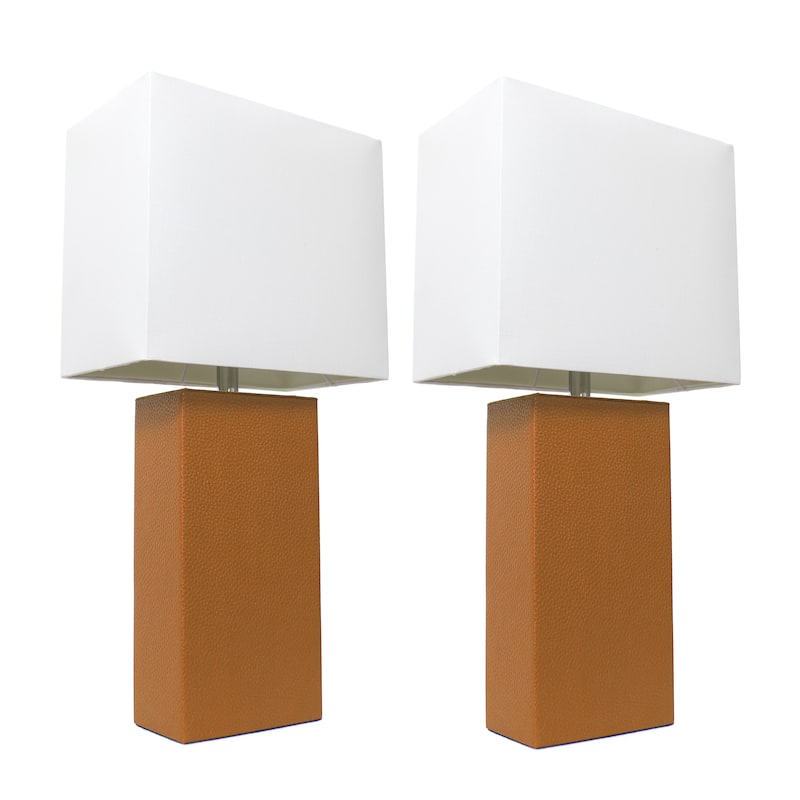 Porch & Den Fairway Tan Leather Table Lamps (Set of 2)