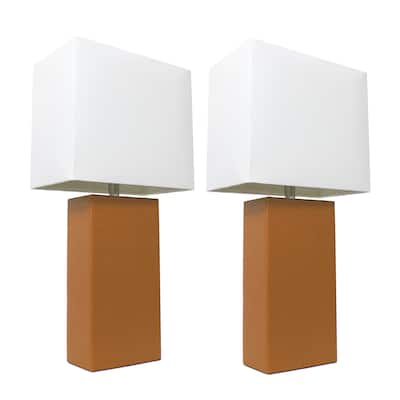 Porch & Den Fairway Tan Leather Table Lamps (Set of 2)