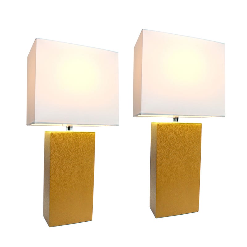 Porch & Den Fairway Tan Leather Table Lamps (Set of 2)