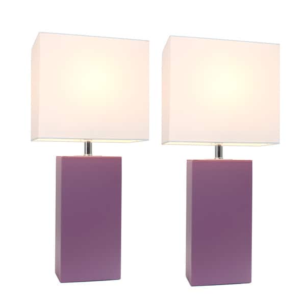 Porch & Den Fairway Purple Leather/ White Fabric Table Lamp (Set of 2