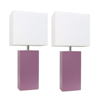 Porch & Den Fairway Purple Leather/ White Fabric Table Lamp (Set of 2)