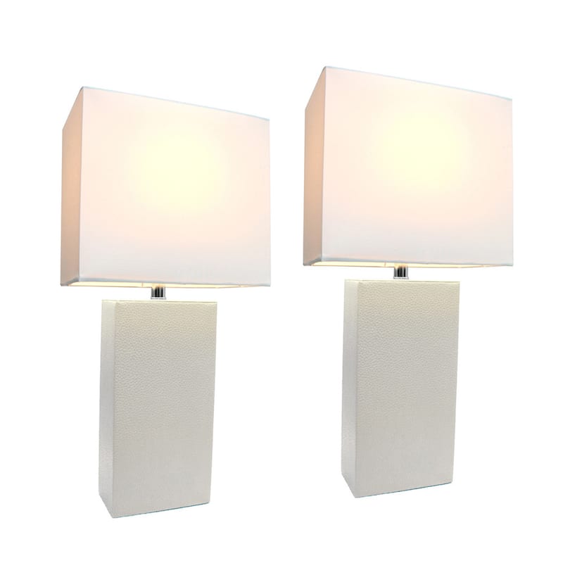 Porch & Den Fairway White Leather Modern Table Lamp (Set of 2)