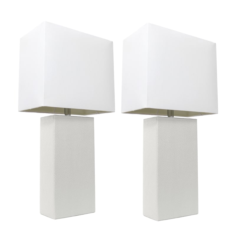 Porch & Den Fairway White Leather Modern Table Lamp (Set of 2)