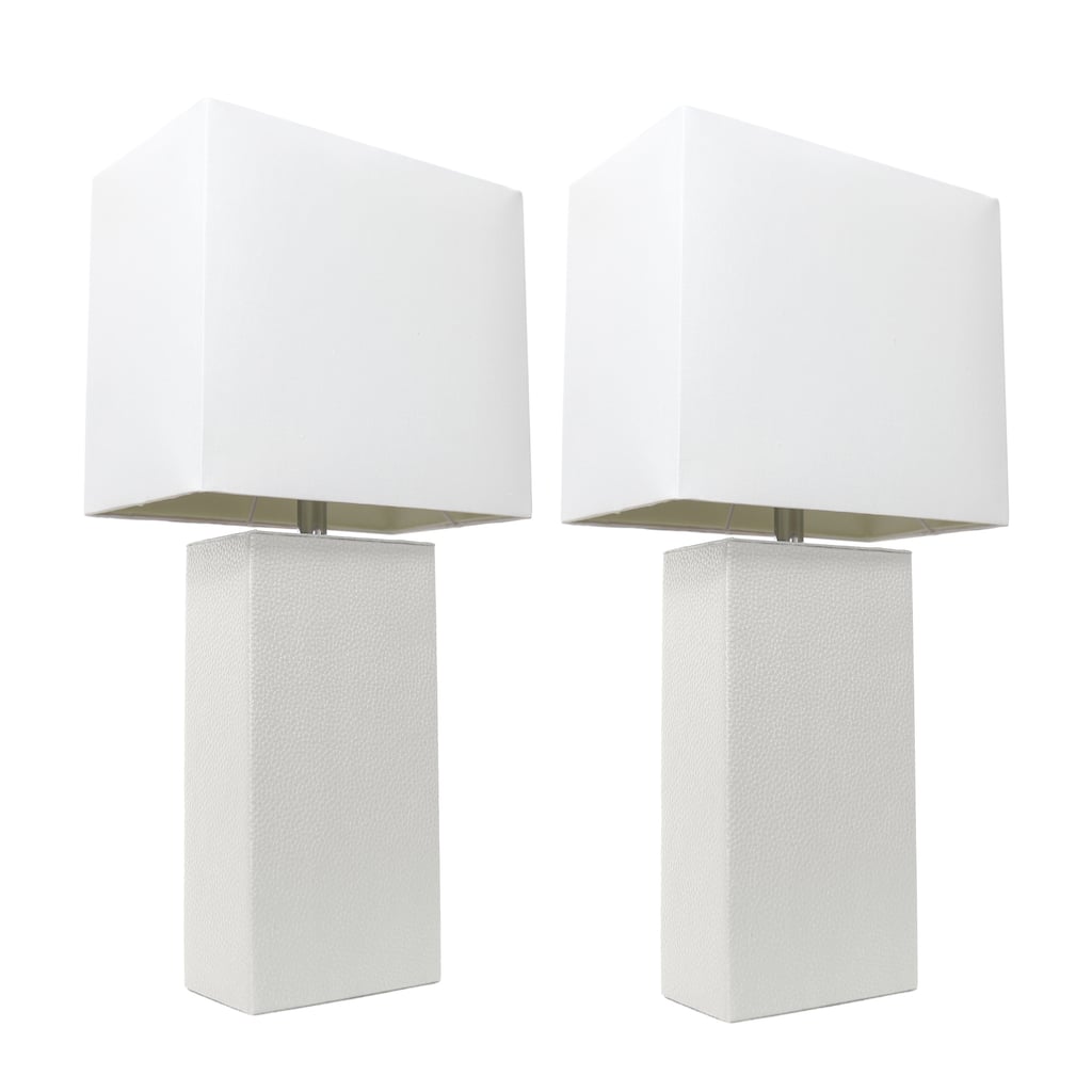 Porch & Den Fairway White Leather Modern Table Lamp (Set of 2)