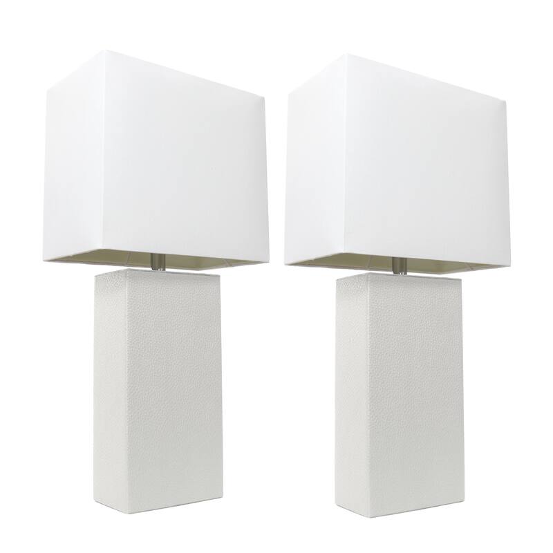 Porch & Den Fairway White Leather Modern Table Lamp (Set of 2)
