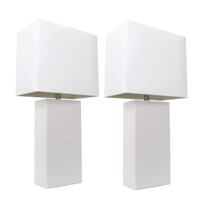 Porch & Den Fairway White Leather Modern Table Lamp (Set of 2)